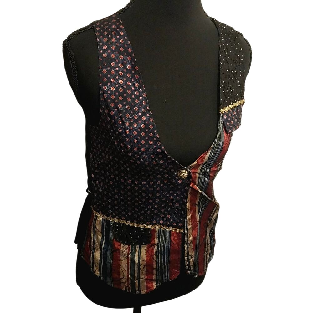 Vintage Definitely California Patchwork Vest Womens Size Large With A Tie Back